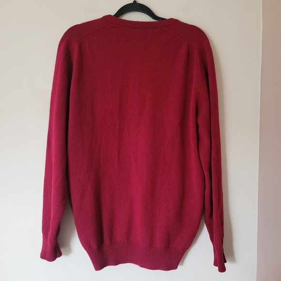 Vintage Pringle of Scotland Wool Deep Red Logo Crest V-neck Knit Sweater - Picture 2 of 7